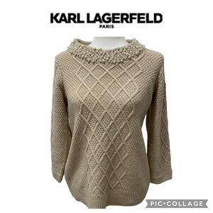 Karl Lagerfeld Paris pearl chunky knit sweater shiny beige size L